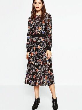 NWOT Zara Embroidered Bird Multicolor Midi Dress